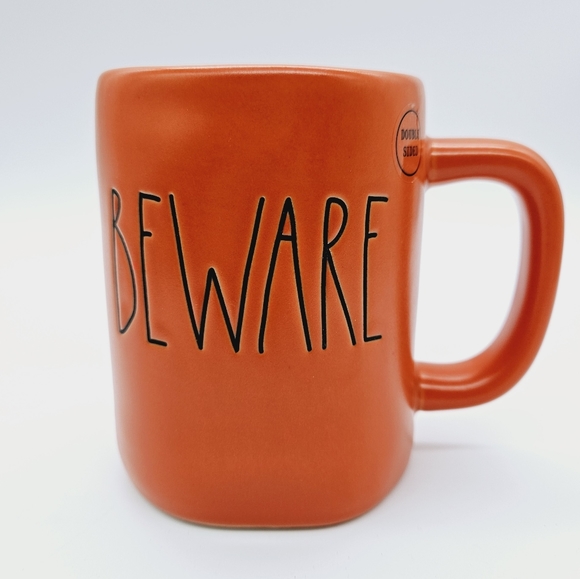 RAE DUNN | "Beware" pumpkins jack-o-lanterns double sided Halloween holiday mug - Picture 1 of 8